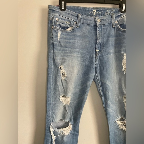 7 For All Mankind Step Hem Distressed Ankle Skinny in Melbourne Sky - Picture 6 of 11
